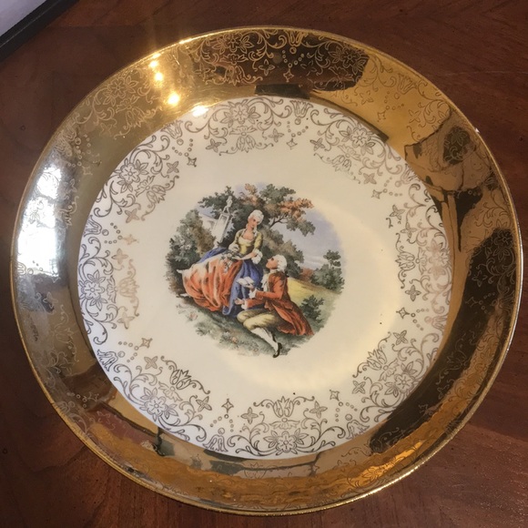 VTG 22K Gold Trim Crest-O-Gold Victorian Courting Couple Ornate Bowl 1930s - Picture 2 of 12